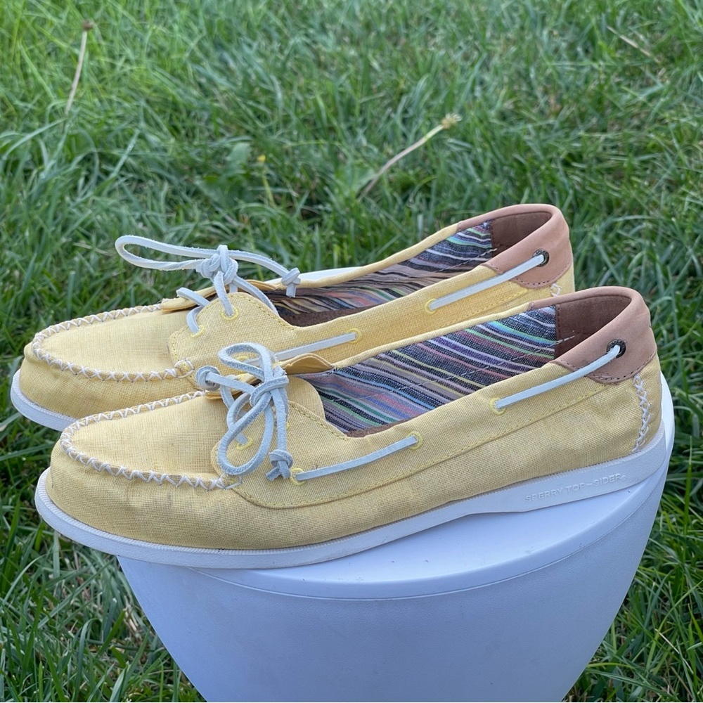 Sperry Top Sider Shoes Womens 12 M Yellow Boat Loafers Moccasins 2 Eye Canvas